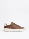 Brown Leather Textured Court Trainers  Men