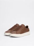 Brown Leather Textured Court Trainers  Men