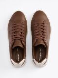 Brown Leather Textured Court Trainers  Men