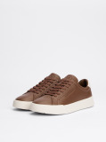 Brown Leather Textured Court Trainers  Men