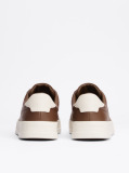 Brown Leather Textured Court Trainers  Men