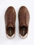 Brown Leather Textured Court Trainers  Men