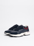 Blue Mixed Texture Leather Trainers  Men