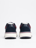 Blue Mixed Texture Leather Trainers  Men