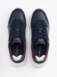 Blue Mixed Texture Leather Trainers  Men