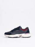 Blue Mixed Texture Leather Trainers  Men