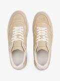 Beige Leather Mixed Texture Basketball Trainers  Men