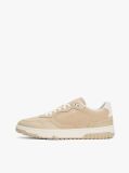 Beige Leather Mixed Texture Basketball Trainers  Men
