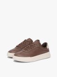 Brown Leather Debossed Logo Court Trainers  Men