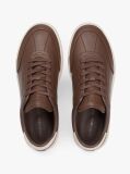 Brown Leather Debossed Logo Court Trainers  Men