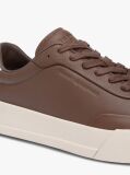 Brown Leather Debossed Logo Court Trainers  Men