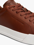 Brown Leather Debossed Logo Court Trainers  Men