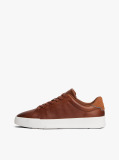 Brown Leather Debossed Logo Court Trainers  Men
