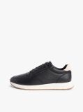 Black Debossed Leather Fine Cleat Trainers  Men