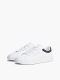 White Mixed Texture Court Sneakers With Leather  Men
