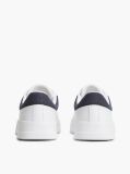 White Mixed Texture Court Sneakers With Leather  Men