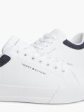 White Mixed Texture Court Sneakers With Leather  Men
