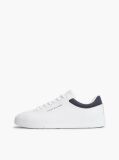 White Mixed Texture Court Sneakers With Leather  Men