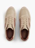 Beige Leather Mixed Texture Sneakers  Men
