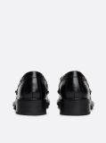 Black Eyelet Detail Block Heel Leather Loafers  Women