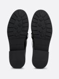 Black Eyelet Detail Block Heel Leather Loafers  Women