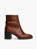 Brown Leather Chain Hardware Block Heel Boots  Women