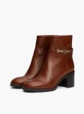 Brown Leather Chain Hardware Block Heel Boots  Women
