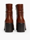 Brown Leather Chain Hardware Block Heel Boots  Women