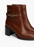 Brown Leather Chain Hardware Block Heel Boots  Women
