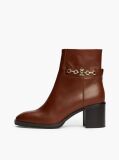 Brown Leather Chain Hardware Block Heel Boots  Women
