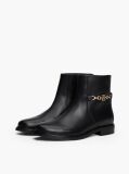 Black Leather Chain Hardware Ankle Boots  Women