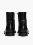 Black Leather Chain Hardware Ankle Boots  Women