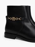 Black Leather Chain Hardware Ankle Boots  Women