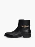 Black Leather Chain Hardware Ankle Boots  Women