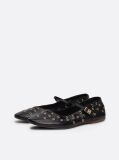 Black Leather Eyelet Detail Mary Jane Ballerinas  Women