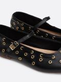 Black Leather Eyelet Detail Mary Jane Ballerinas  Women