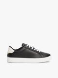 Black Essential Metallic Leather Court Trainers  Women