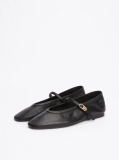 Black Leather Mary Jane Ballerinas  Women