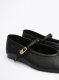 Black Leather Mary Jane Ballerinas  Women