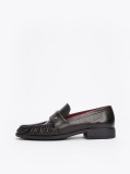 Black TH Monogram Leather Pleated Loafers  Women