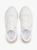 Beige Leather Textured Panel Metallic Trainers  Women