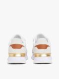 Beige Leather Textured Panel Metallic Trainers  Women