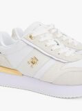 Beige Leather Textured Panel Metallic Trainers  Women