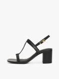 Black Leather Block Heel Sandals  Women