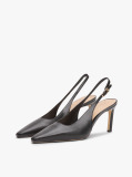 Black Leather Pointed Toe Slingback Heels  Women