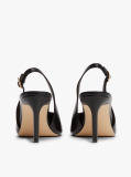 Black Leather Pointed Toe Slingback Heels  Women