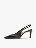 Black Leather Pointed Toe Slingback Heels  Women