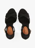 Black Canvas Espadrille High Wedge Sandals  Women