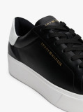Black Leather Contrast Heel Platform Trainers  Women