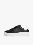 Black Leather Contrast Heel Platform Trainers  Women